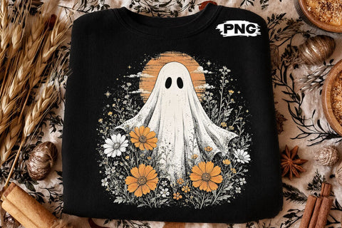 Vintage Floral Halloween Ghost PNG Design SVG DesignDestine 