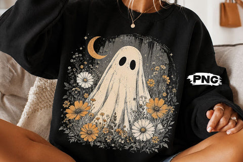 Vintage Floral Halloween Ghost PNG Design SVG DesignDestine 