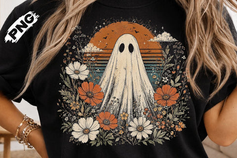 Vintage Floral Halloween Ghost PNG Design SVG DesignDestine 