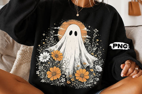 Vintage Floral Halloween Ghost PNG Design SVG DesignDestine 