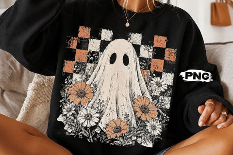 Vintage Floral Halloween Ghost PNG Design SVG DesignDestine 