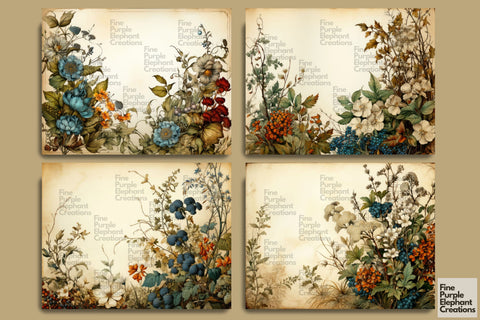 Vintage Floral | Junk Journal Pages Digital Pattern Fine Purple Elephant Creations 