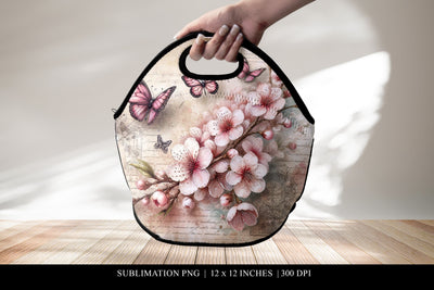 Vintage Floral Lunch Bag Design, Sublimation PNG Sublimation BijouBay 
