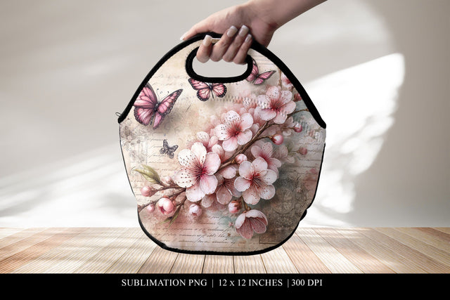 Vintage Floral Lunch Bag Design, Sublimation PNG Sublimation BijouBay 