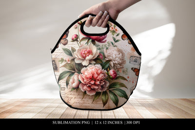 Vintage Floral Lunch Bag Design, Sublimation PNG Sublimation BijouBay 