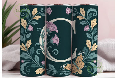 Vintage Floral Monogram C Tumbler Wrap Sublimation PixelChick 