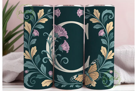 Vintage Floral Monogram C Tumbler Wrap Sublimation PixelChick 