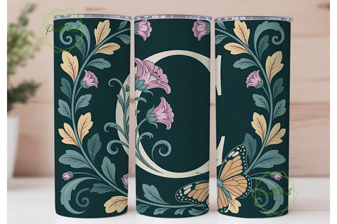 Vintage Floral Monogram C Tumbler Wrap Sublimation PixelChick 