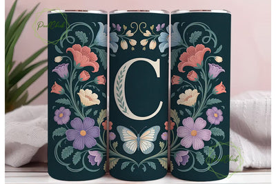 Vintage Floral Monogram C Tumbler Wrap Sublimation PixelChick 