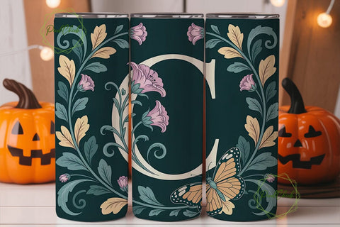 Vintage Floral Monogram C Tumbler Wrap Sublimation PixelChick 