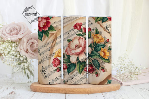 Vintage Floral Music 20oz Tumbler Wrap Sublimation sassyprint 