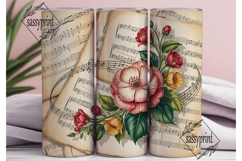 Vintage Floral Music 20oz Tumbler Wrap Sublimation sassyprint 