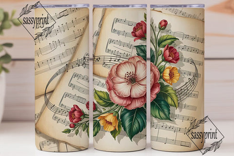 Vintage Floral Music 20oz Tumbler Wrap Sublimation sassyprint 