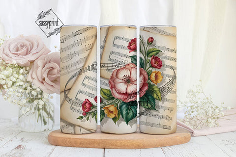 Vintage Floral Music 20oz Tumbler Wrap Sublimation sassyprint 