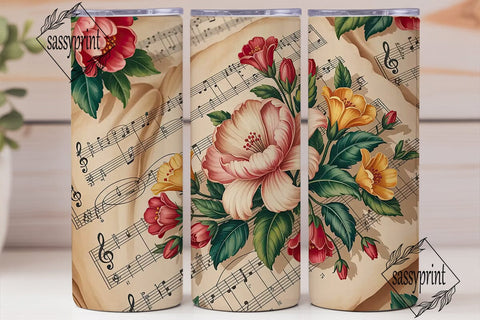Vintage Floral Music 20oz Tumbler Wrap Sublimation sassyprint 