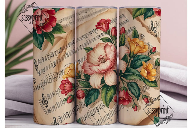 Vintage Floral Music 20oz Tumbler Wrap Sublimation sassyprint 