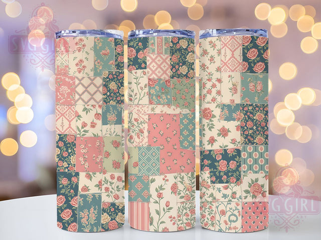 Vintage Floral Patchwork Tumbler Wrap, Colorful Floral, Fabric Blocks, Handmade Style, Cozy Design, Tumbler Wrap, Sublimation Design Sublimation SvggirlplusArt 