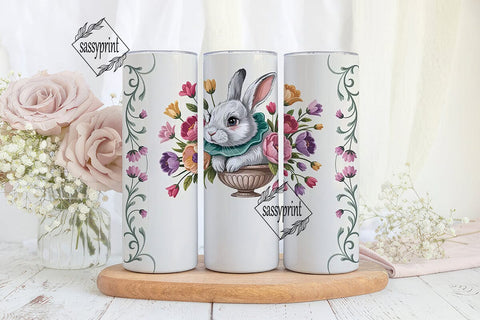 Vintage Floral Rabbit Tumbler Wrap Sublimation sassyprint 