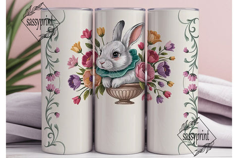 Vintage Floral Rabbit Tumbler Wrap Sublimation sassyprint 