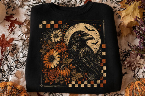 Vintage Floral Raven Halloween PNG Design SVG DesignDestine 