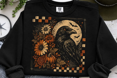 Vintage Floral Raven Halloween PNG Design SVG DesignDestine 