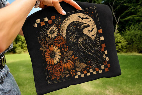Vintage Floral Raven Halloween PNG Design SVG DesignDestine 