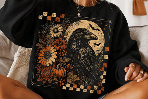 Vintage Floral Raven Halloween PNG Design SVG DesignDestine 