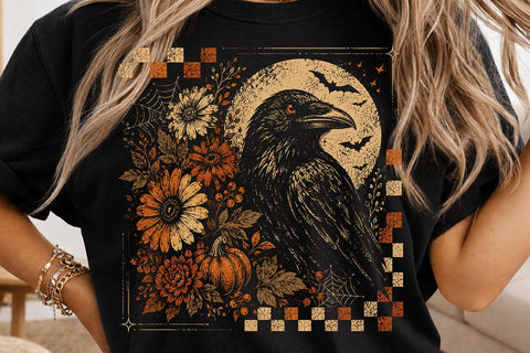 Vintage Floral Raven Halloween PNG Design SVG DesignDestine 
