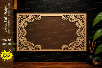 Vintage Floral Rectangle Frame Laser Cut SVG SVG Regulrcrative 