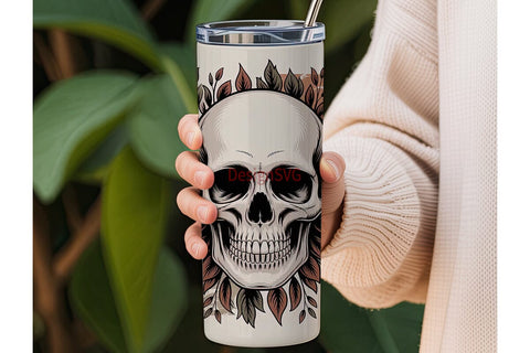 Vintage Floral Skull 20oz Tumbler Wrap Sublimation DesignSVG 