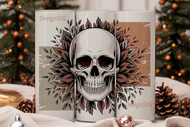 Vintage Floral Skull 20oz Tumbler Wrap Sublimation DesignSVG 