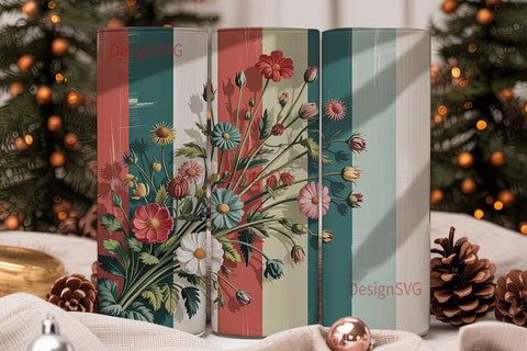 Vintage Floral Stripes 20oz Tumbler Wrap Sublimation DesignSVG 