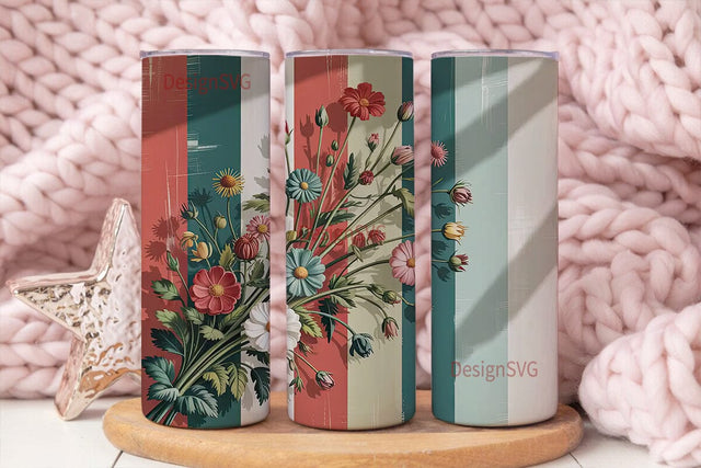 Vintage Floral Stripes 20oz Tumbler Wrap Sublimation DesignSVG 