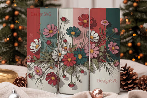 Vintage Floral Stripes 20oz Tumbler Wrap Sublimation DesignSVG 