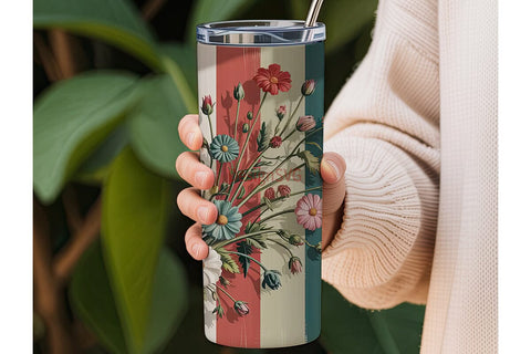 Vintage Floral Stripes 20oz Tumbler Wrap Sublimation DesignSVG 