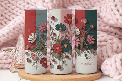 Vintage Floral Stripes 20oz Tumbler Wrap Sublimation DesignSVG 