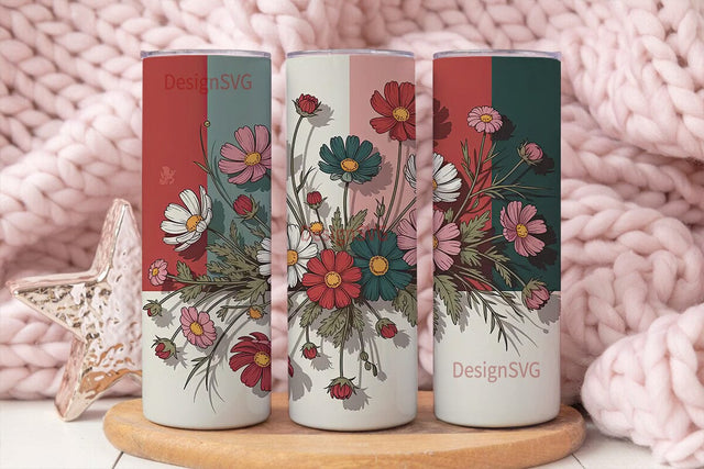 Vintage Floral Stripes 20oz Tumbler Wrap Sublimation DesignSVG 