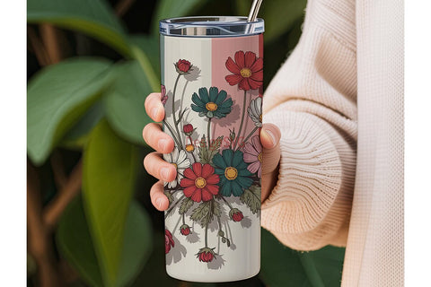 Vintage Floral Stripes 20oz Tumbler Wrap Sublimation DesignSVG 