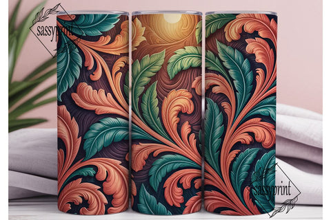 Vintage Floral Tooled Leather Tumbler Sublimation sassyprint 