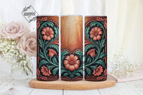 Vintage Floral Tooled Leather Tumbler Sublimation sassyprint 