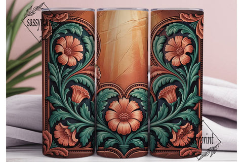 Vintage Floral Tooled Leather Tumbler Sublimation sassyprint 
