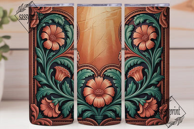 Vintage Floral Tooled Leather Tumbler Sublimation sassyprint 