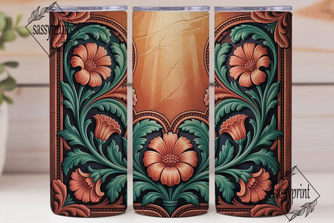 Vintage Floral Tooled Leather Tumbler Sublimation sassyprint 