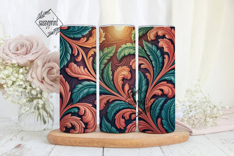 Vintage Floral Tooled Leather Tumbler Sublimation sassyprint 