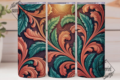 Vintage Floral Tooled Leather Tumbler Sublimation sassyprint 