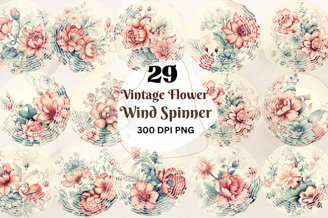Vintage Flower Wind Spinner Sublimation Designs Bundle Sublimation Regulrcrative 