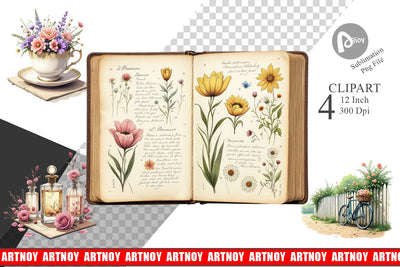 Vintage Flowers Clipart Sublimation artnoy 