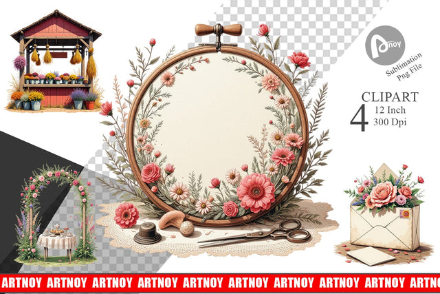 Vintage Flowers Clipart Sublimation artnoy 