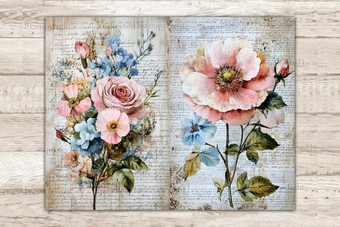 Vintage Flowers Junk Journal Pages | Botanical Collage Sheet SVG GlamArtZhanna 