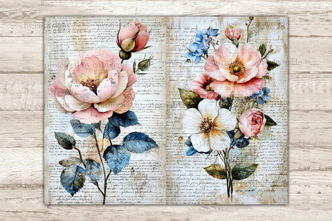 Vintage Flowers Junk Journal Pages | Botanical Collage Sheet SVG GlamArtZhanna 